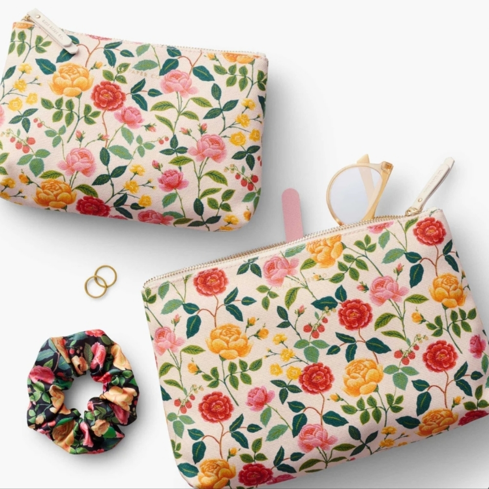 ❤️BUY 2 GET 1 FREE Rifle Paper Co. Zippered Pouch Set, Retail $38.00, Roses - Picture 5 of 10